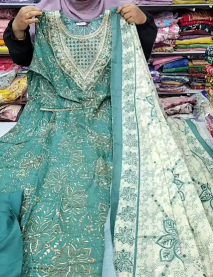 Rayon Long Anarkali Top Bottom Dupatta  | TS3272